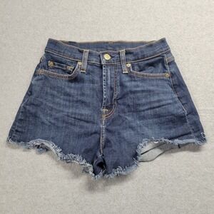 7 For All Mankind Jean Shorts Womens 24 Blue Faded Cut Offs Fray Hem Denim Jorts